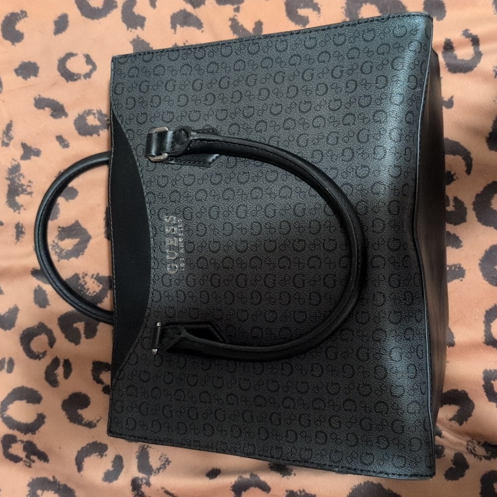 GUESS Black Patterned Satchel